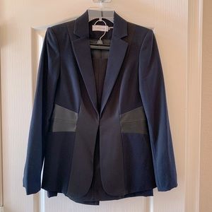 Women's Calvin Klein Suit 2 Piece Jacket/Skirt Size 4 Black W/ Leather Inlays
